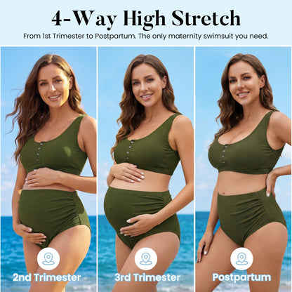 Zando High Waist Maternity Swimsuit Two Piece Pregnancy Swimwear Bikini Bathing Suits for Women Maternity Swimsuits