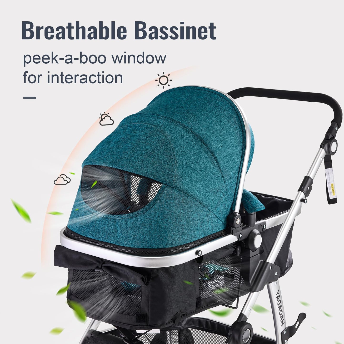 Hagaday Baby Stroller, 2-in-1 Reversible Toddler Seat with Bassinet Mode, Foldable Infant Stroller with Canopy, One Button Brake, Adjustable Handle, Newborn Pushchair(Blue)