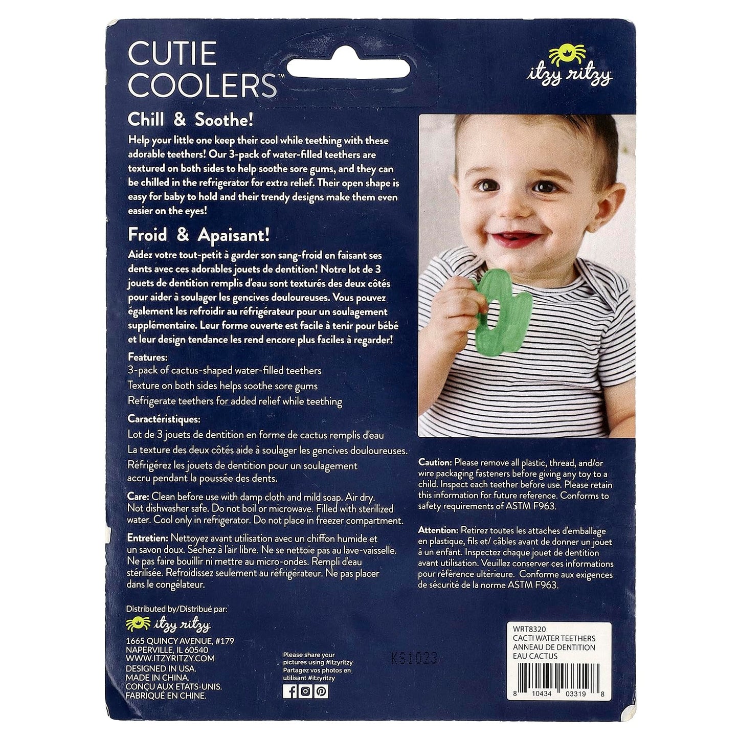 Itzy Ritzy Water-Filled Teethers - Cold Cutie Coolers Textured On Both Sides to Massage Sore Gums & Emerging Teeth - Can Be Chilled in Refrigerator, Set of 3 Green Cactus Water Teethers