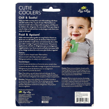 Itzy Ritzy Water-Filled Teethers - Cold Cutie Coolers Textured On Both Sides to Massage Sore Gums & Emerging Teeth - Can Be Chilled in Refrigerator, Set of 3 Green Cactus Water Teethers