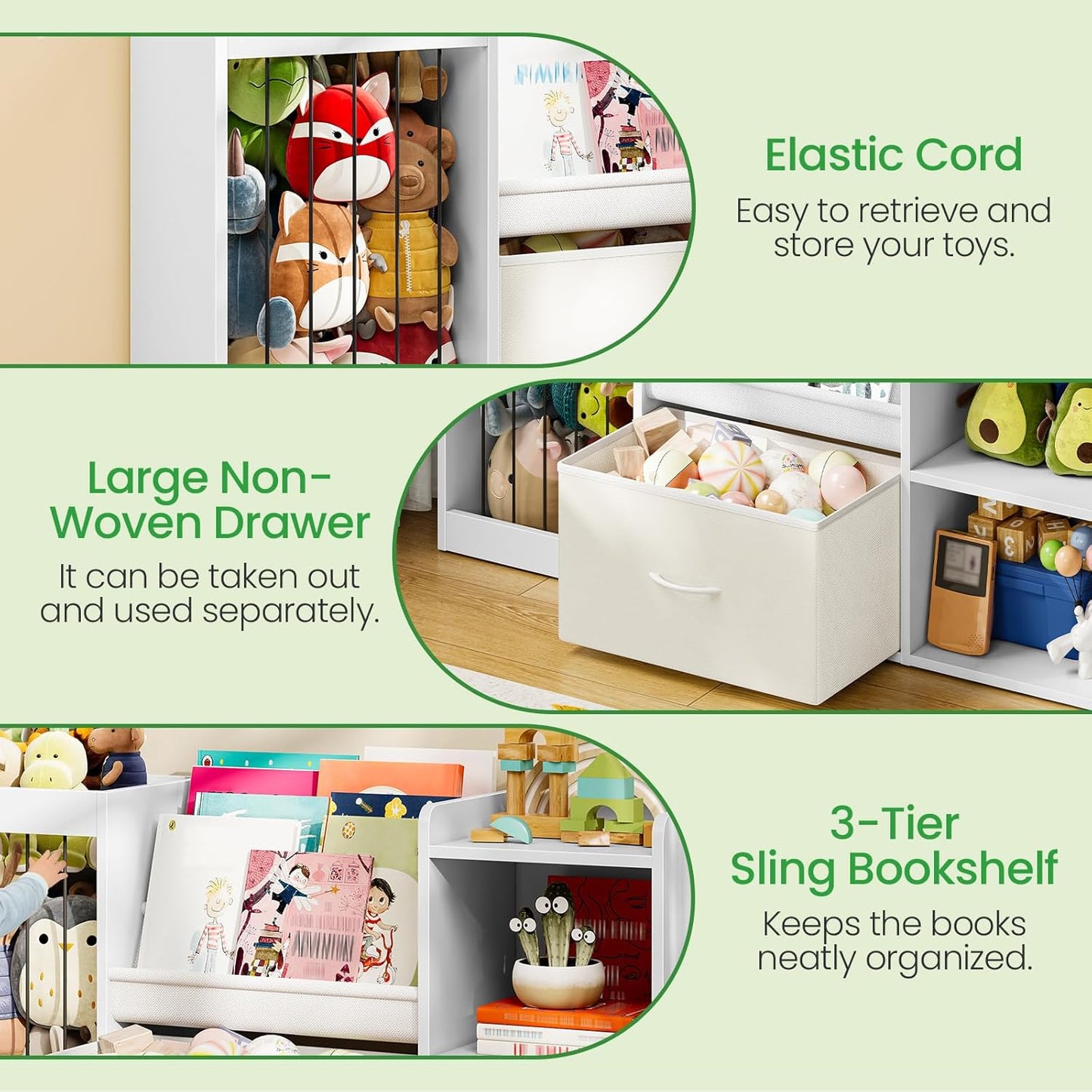 CHOEZON Kids Bookshelf, Children's Toy Storage Rack with Drawer, Display Shelf with Stuffed Animal Organizer, Toddler Bookcase with 3 Shelves, for Bedroom, Playroom, Living Room, White MCW21WB