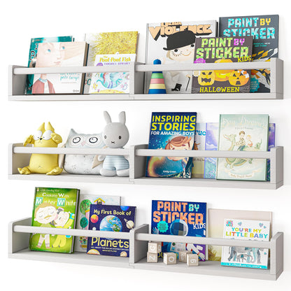 Fixwal Nursery Book Shelves, 16.5 Inch Floating Bookshelves for Wall Set of 3, Baby Nursery Decor, Solid Wood Wall Mounted Shelves for Books, Toys and Decor Storage (Brown)