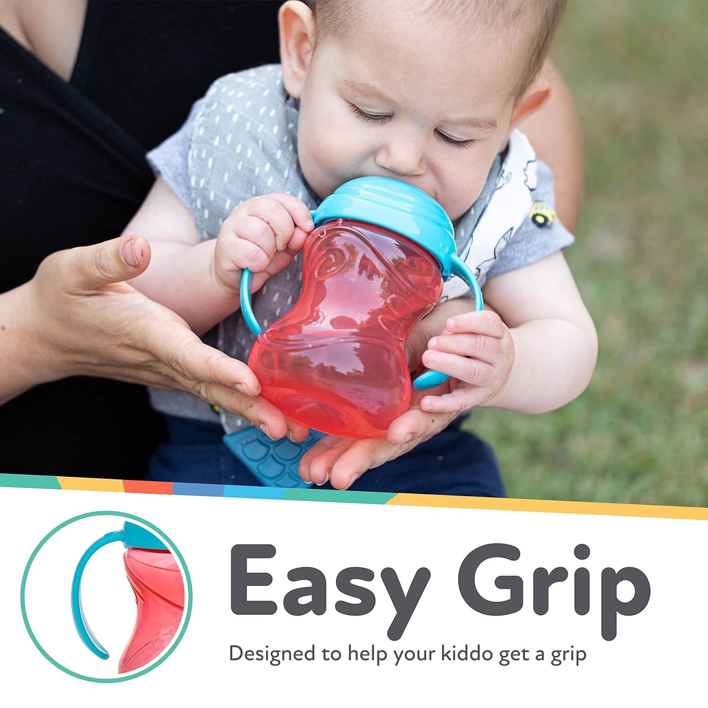 Nuby Clik-It Grip N' Sip Soft Spout No-Spill Training Sippy Cup with Handles - (3-Pack) 10 oz - 4+ Months - Aqua/Purple/Pink