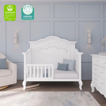 Evolur Aurora 5-in-1 Convertible Full-Size Baby Crib in Ivory Lace, GreenGuard Gold & JPMA, 3 Mattress HeightsRibbon Bow Scrollwork & Queen Anne Feet, Converts to Toddler, Day & Full-Size Bed