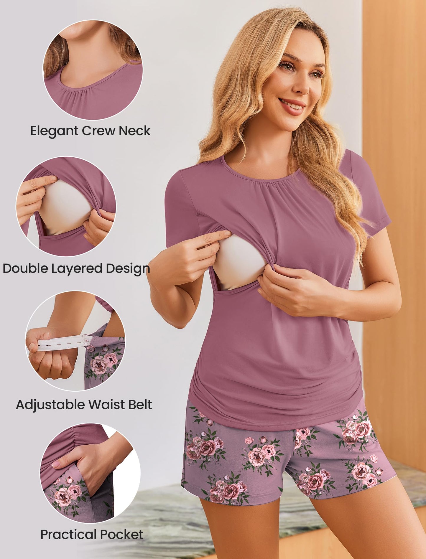 Ekouaer Womens Nursing Pajamas Maternity Breastfeeding Pjs Sleepwear Layer Soft Postpartum Lounge Set Pregnancy Clothes