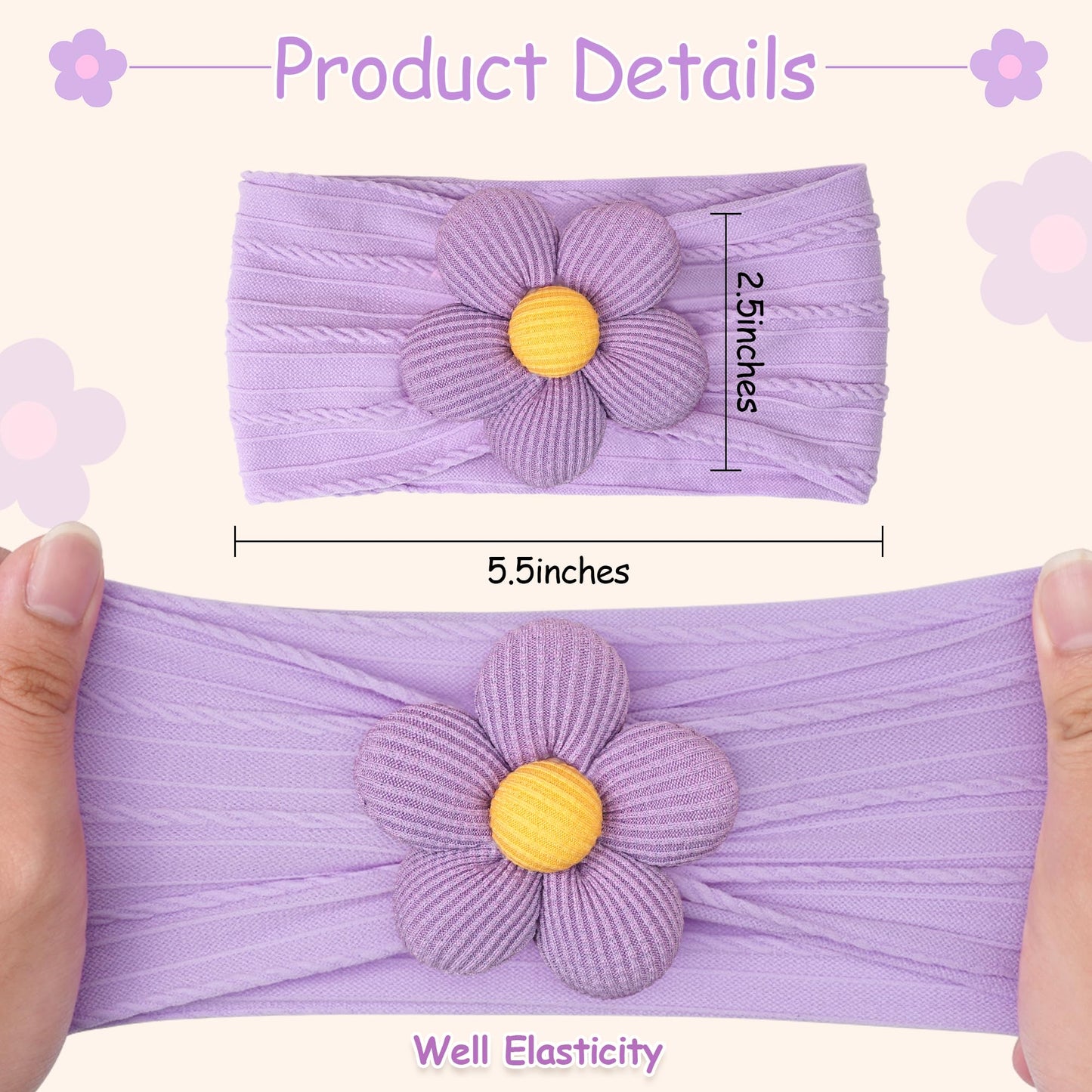 CÉLLOT 5 Pcs Baby Flower Headbands Baby Girls Nylon Headbands Soft Hairbands Hair Accessories for Newborn Infant Toddler Kids