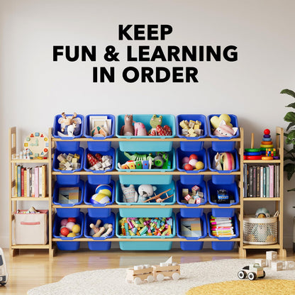SpaceAid Toy Storage Organizer with 6 Shelves and 12 Bins, Bookshelf/Bookcase, Kids Bin Shelf, Toys Box for Playroom Organization for Bedroom & Room Decor, White, 52.3" W