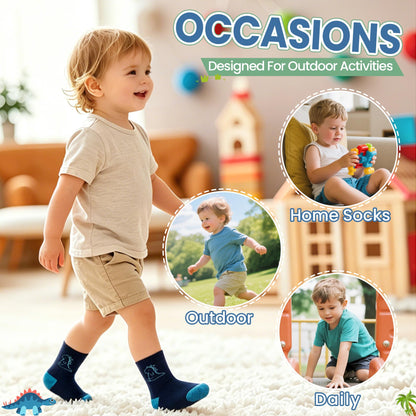 Toddler Non Slip Grips Socks Kids Anti Skid Baby Boys Girls Cotton Crew Socks 12 Pairs