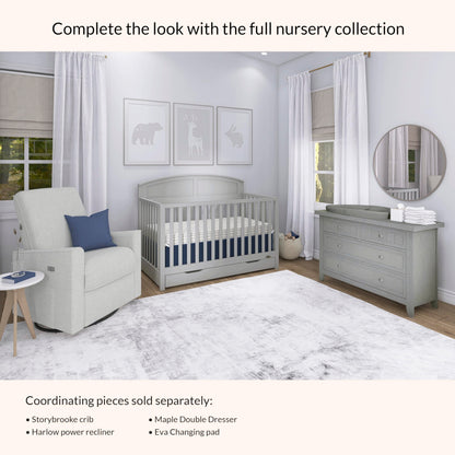 Dream On Me Storybrooke 5-in-1 Convertible Full-Size Crib with Under Drawer, White, GreenGuard Gold & JPMA, Convert to Toddler, Day & Full-Size Bed, 3 Mattress Heights, Sustainable Pinewood