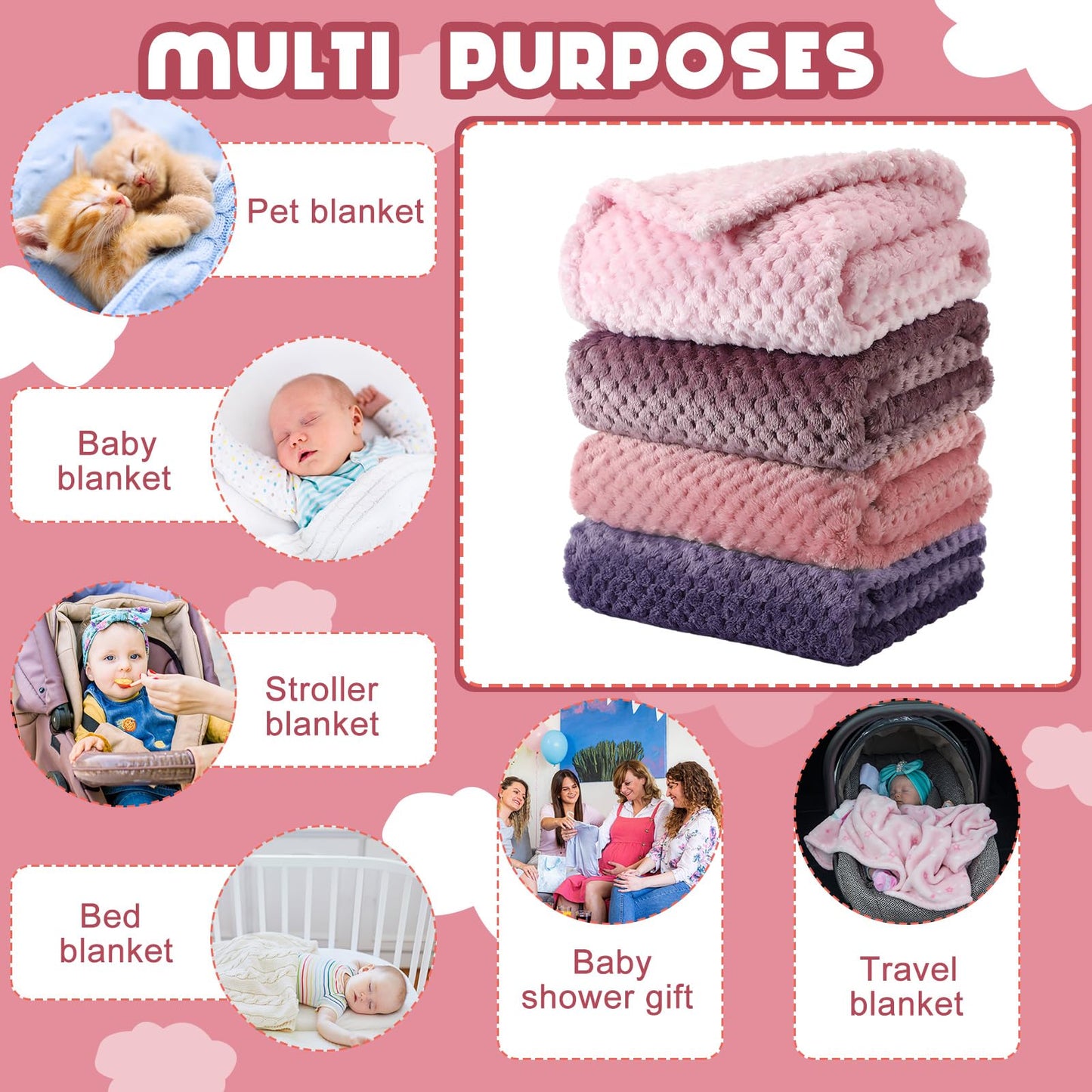 Frienda 4 Pcs Baby Fuzzy Blanket Fluffy Baby Blanket for Boys Girls Soft Warm Infant Newborn Toddler Receiving Nursery Bed Supplies, 32 x 24 Inch(Pink Color)