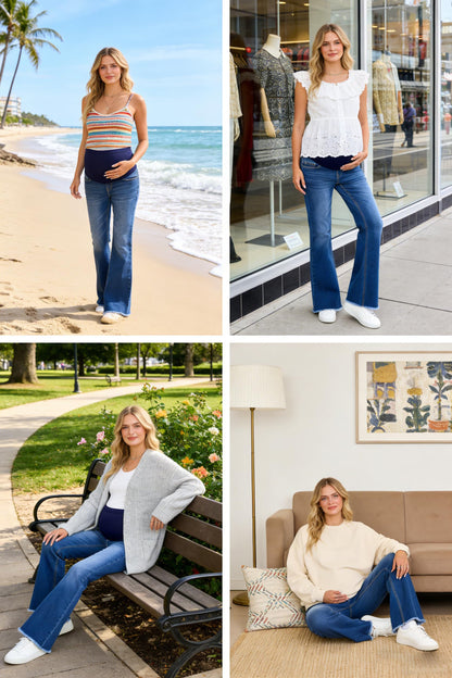 BLENCOT Maternity Jeans for Women Over Belly Pregnancy Pants Comfy Pregnant Jeans Flare Denim Jeans with Pockets