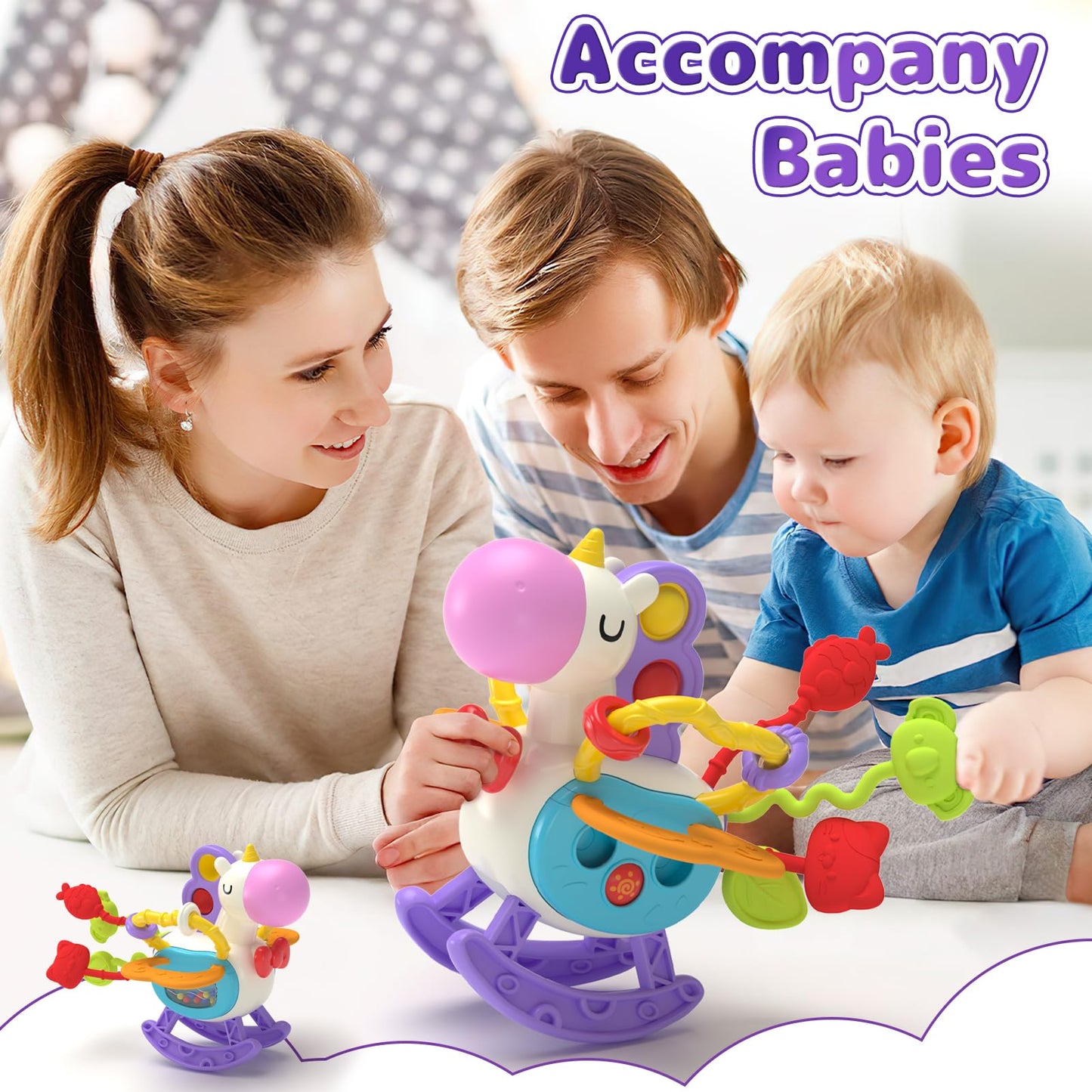 usrela 4 in 1 Baby Toys for 6 12 18 Month, Learning Toys for Babies 6-12 Months, Busy Cube, Stacking Sorter, Piano Xylophone Pull String Travel Toy, Birthday Gifts for Toddlers 1 2 Years Old