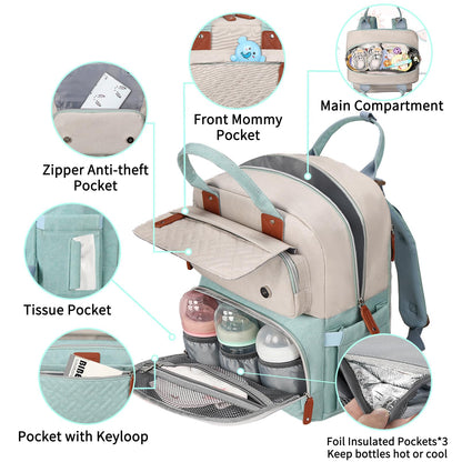 Diaper Bag Backpack, Baby Girl Diaper Bag for Mom, Large Pink Floral Diaper Bag Backpack for Girls, Waterproof Mom Backpack for Work Travel Holiday with Insulated Pockets and Stroller Straps