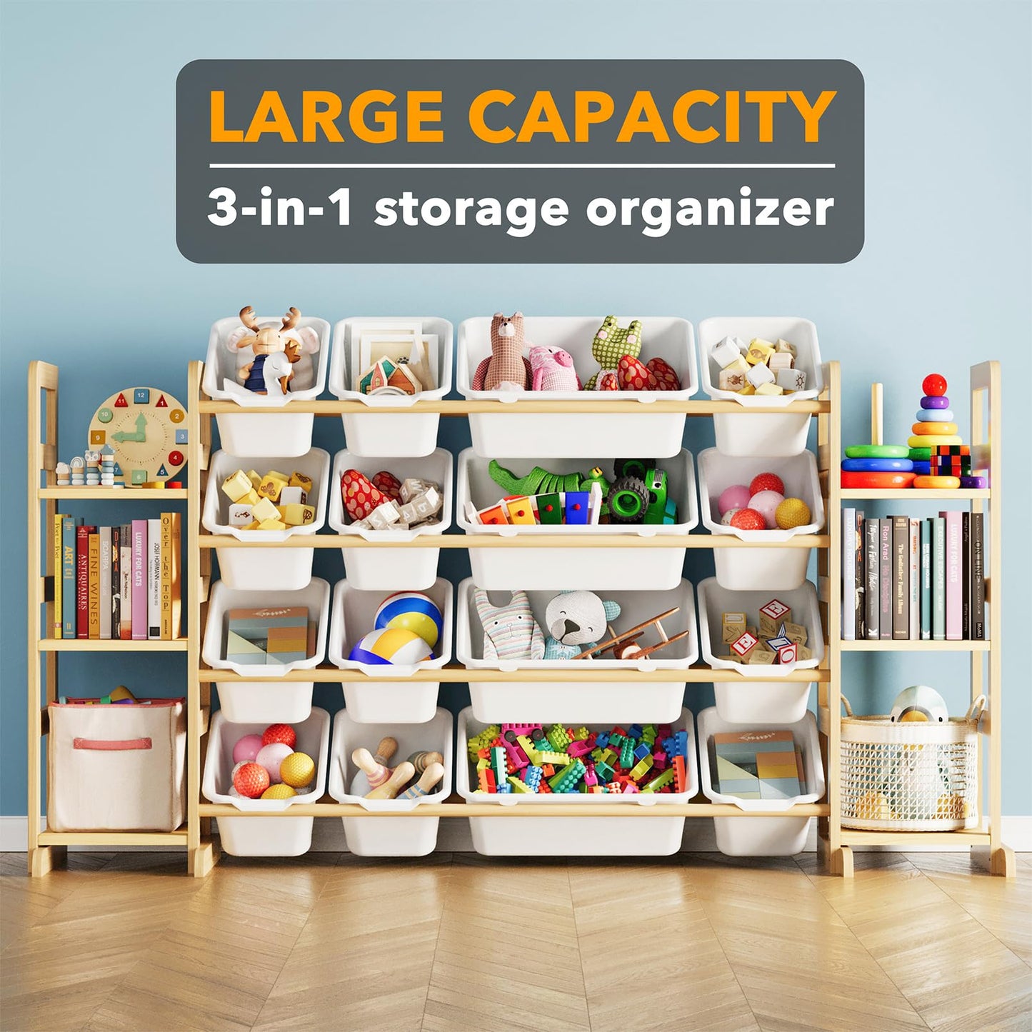 SpaceAid Toy Storage Organizer with 6 Shelves and 12 Bins, Bookshelf/Bookcase, Kids Bin Shelf, Toys Box for Playroom Organization for Bedroom & Room Decor, White, 52.3" W