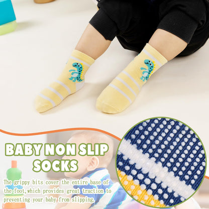 Toddler Non Slip Grips Socks Kids Anti Skid Baby Boys Girls Cotton Crew Socks 12 Pairs
