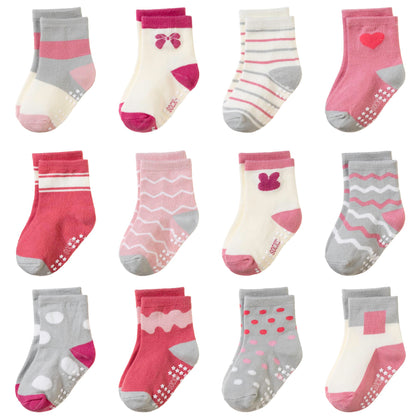 Toddler Non Slip Grips Socks Kids Anti Skid Baby Boys Girls Cotton Crew Socks 12 Pairs