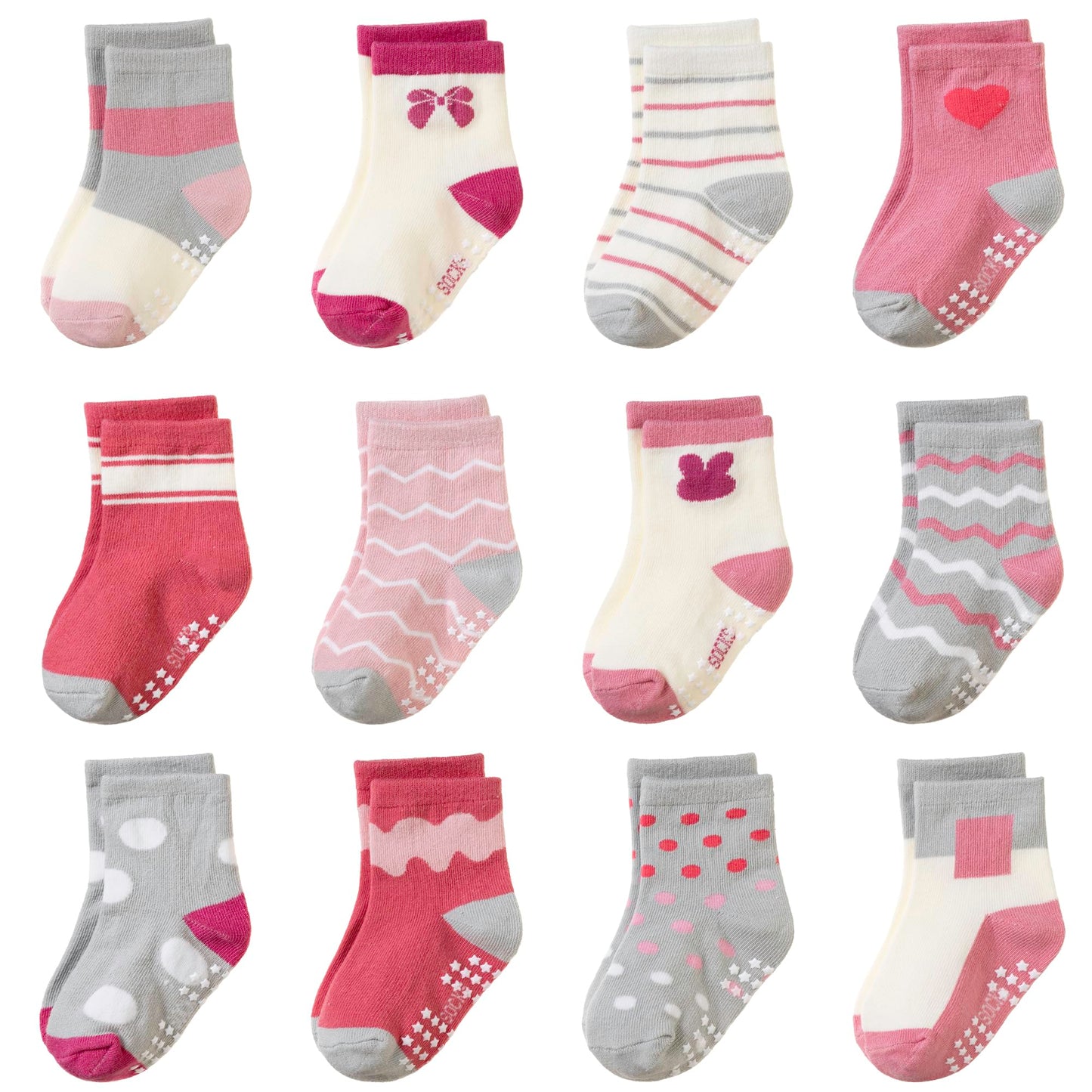 Toddler Non Slip Grips Socks Kids Anti Skid Baby Boys Girls Cotton Crew Socks 12 Pairs