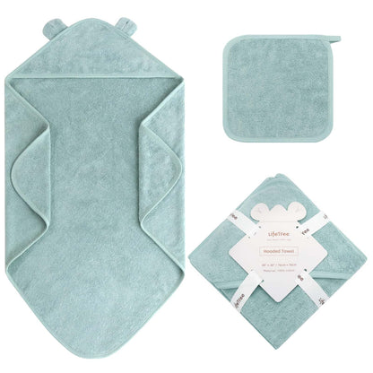 LifeTree 1 Pack Baby Hooded Towel with 1 Pack Washcloth for Newborn, 100% Cotton Bath Towel for Babies, Infant, Toddler and Kids, Thick,Soft and Absorbent, 30 * 30 Inches, Newborn Essentials, Pink