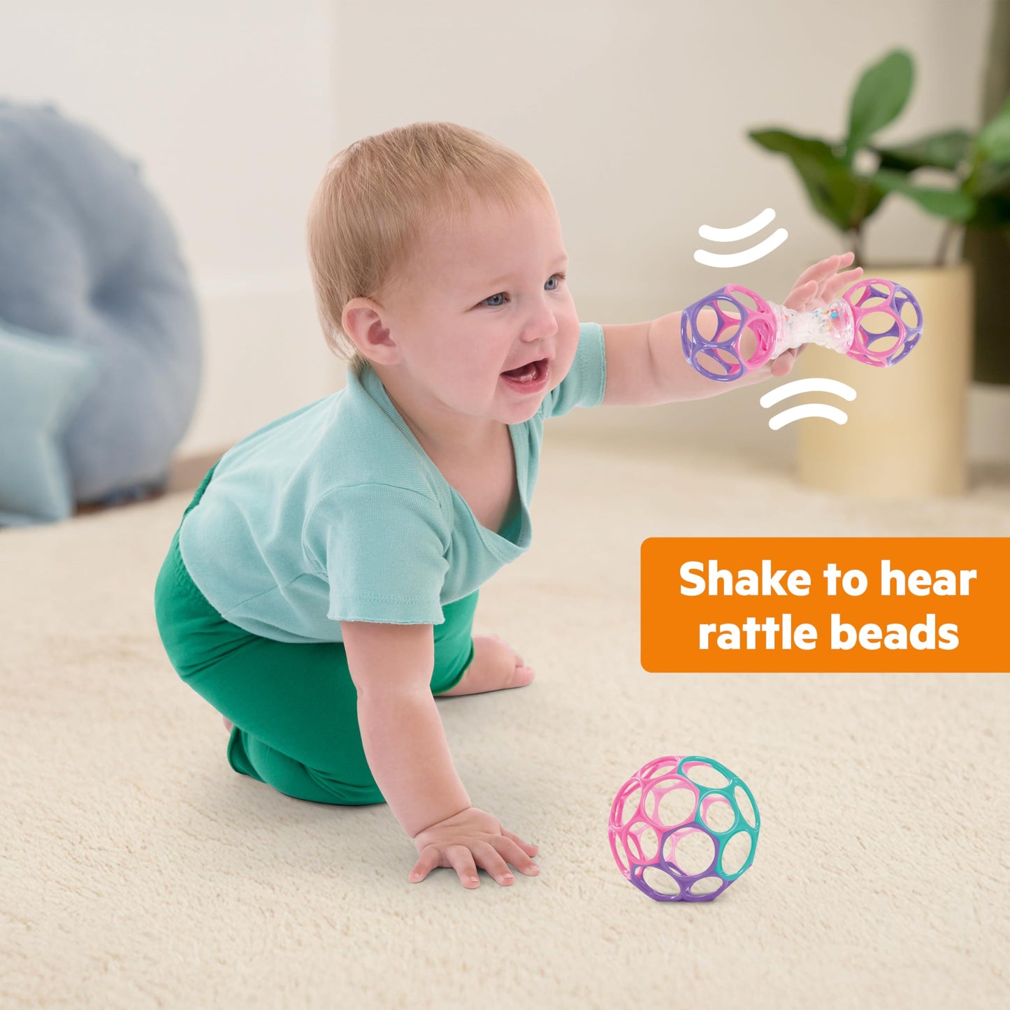 Bright Starts Oball Shaker Rattle Toy, Ages Newborn Plus