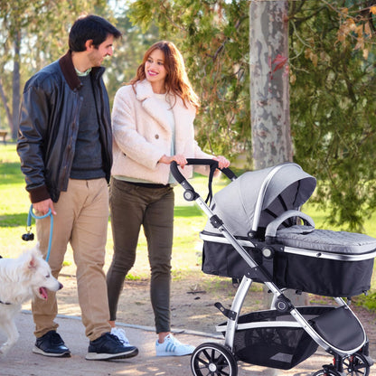 Hagaday Baby Stroller, 2-in-1 Reversible Toddler Seat with Bassinet Mode, Foldable Infant Stroller with Canopy, One Button Brake, Adjustable Handle, Newborn Pushchair(Blue)