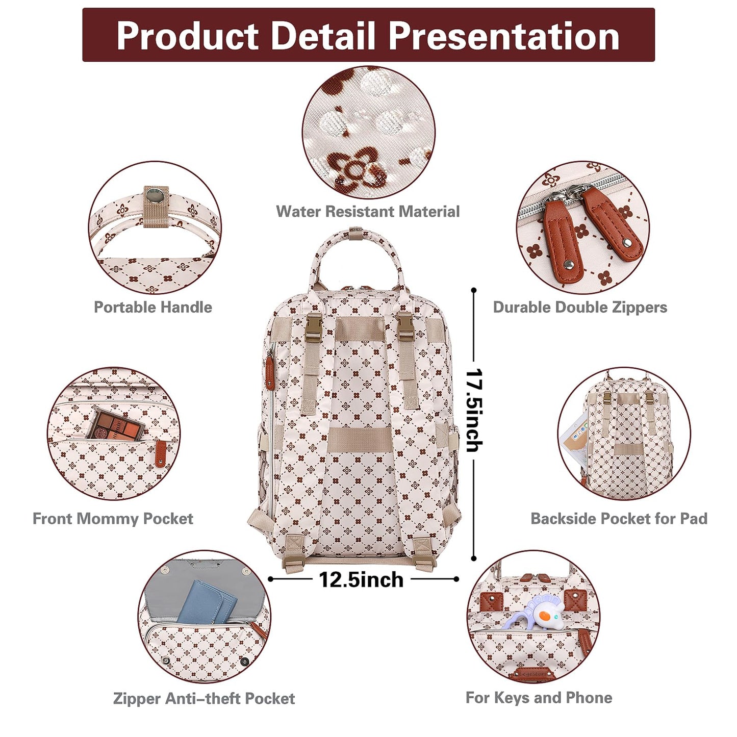Diaper Bag Backpack, Baby Girl Diaper Bag for Mom, Large Pink Floral Diaper Bag Backpack for Girls, Waterproof Mom Backpack for Work Travel Holiday with Insulated Pockets and Stroller Straps