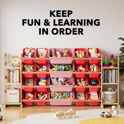 SpaceAid Toy Storage Organizer with 6 Shelves and 12 Bins, Bookshelf/Bookcase, Kids Bin Shelf, Toys Box for Playroom Organization for Bedroom & Room Decor, White, 52.3" W