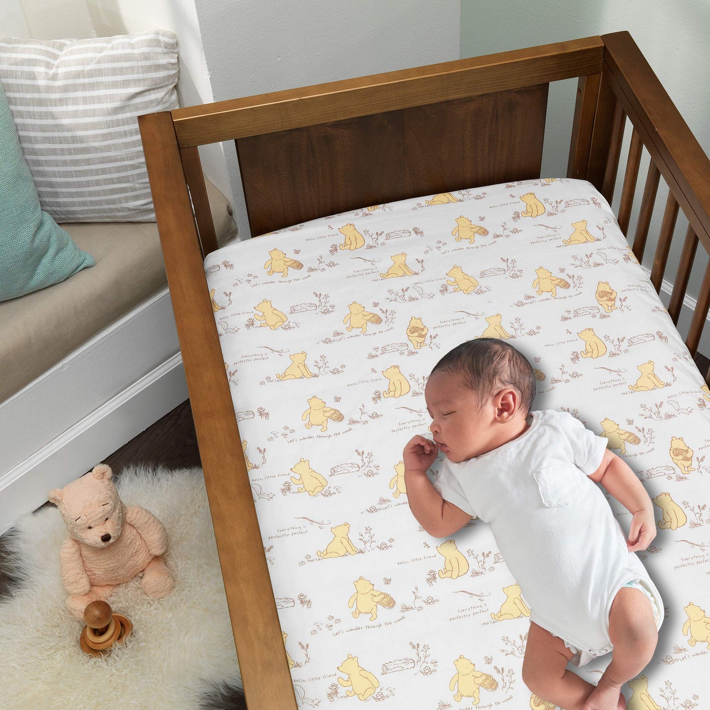Lambs & Ivy Disney Baby Pooh Bear & Pals Cotton 3Piece Nursery Crib Bedding Set