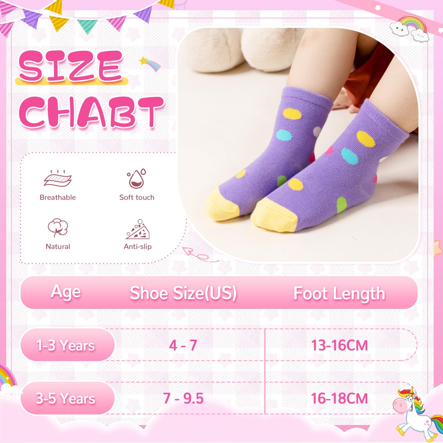 Toddler Non Slip Grips Socks Kids Anti Skid Baby Boys Girls Cotton Crew Socks 12 Pairs