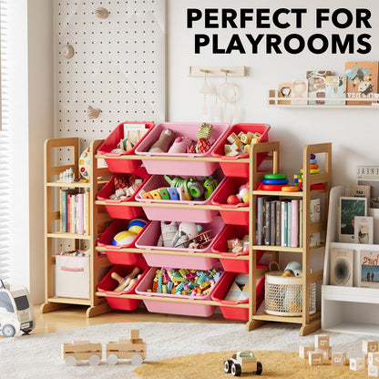 SpaceAid Toy Storage Organizer with 6 Shelves and 12 Bins, Bookshelf/Bookcase, Kids Bin Shelf, Toys Box for Playroom Organization for Bedroom & Room Decor, White, 52.3" W