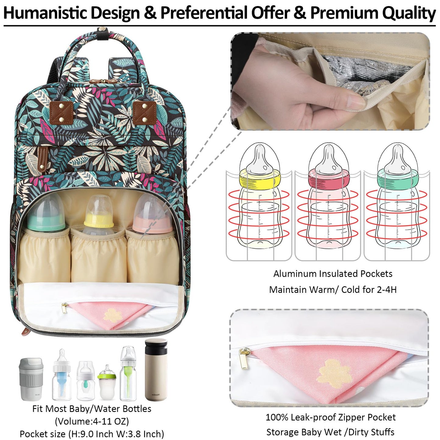 Tenot Diaper Bag Backpack for Women Large Capacity with Insulated Pockets Multifunctional Diaper Bags For Baby Girl Boy Waterproof Baby Bags For Mama Maternity Travel Bag Black