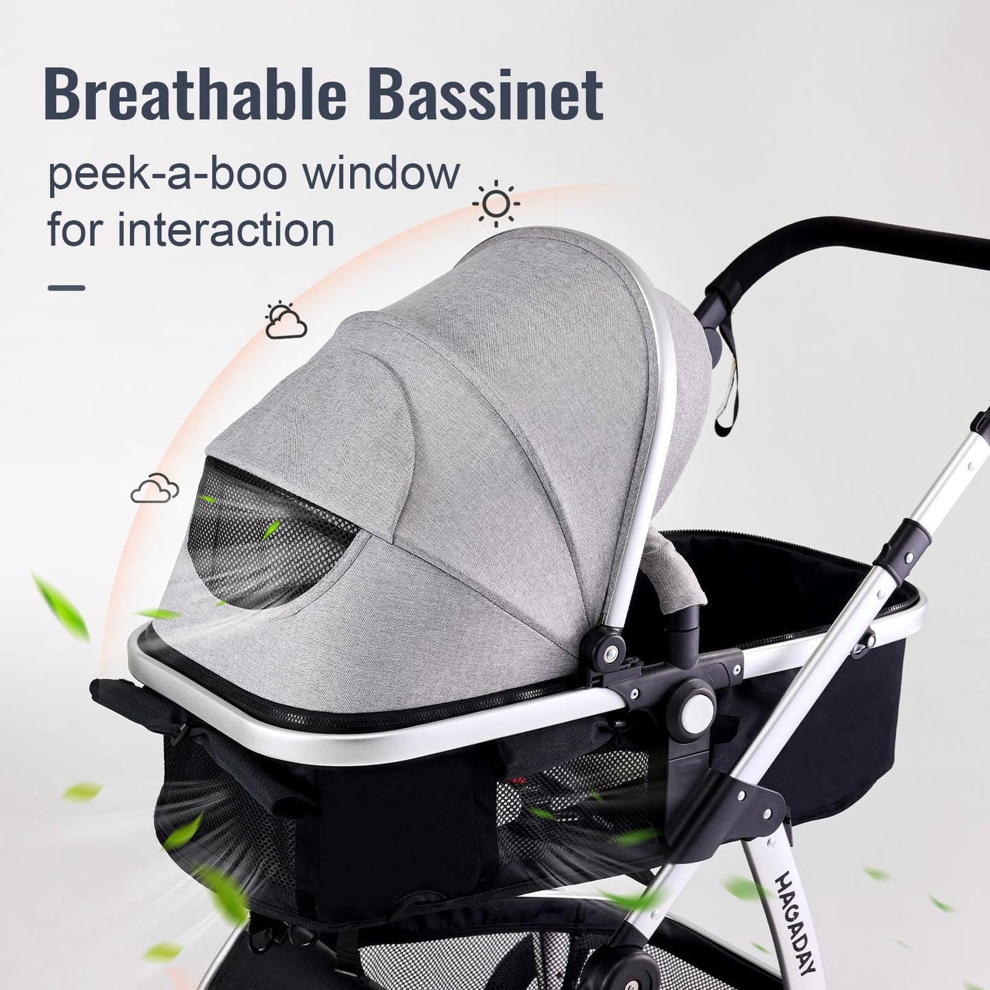 Hagaday Baby Stroller, 2-in-1 Reversible Toddler Seat with Bassinet Mode, Foldable Infant Stroller with Canopy, One Button Brake, Adjustable Handle, Newborn Pushchair(Blue)