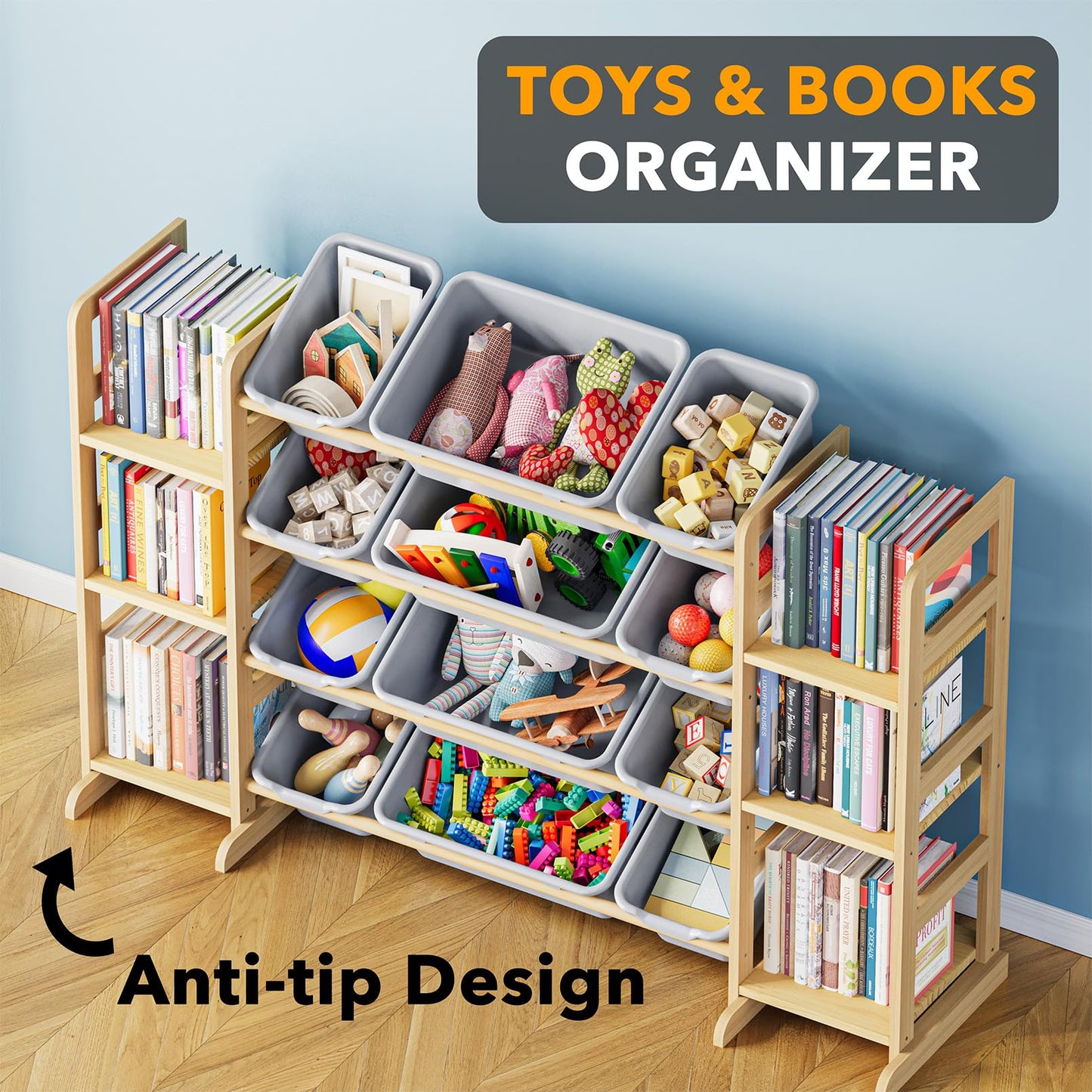 SpaceAid Toy Storage Organizer with 6 Shelves and 12 Bins, Bookshelf/Bookcase, Kids Bin Shelf, Toys Box for Playroom Organization for Bedroom & Room Decor, White, 52.3" W