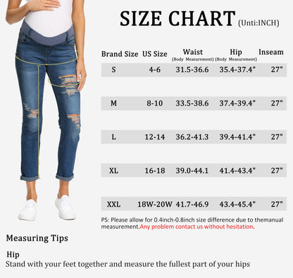 Foucome Women's Maternity Jeans Stretch Ripped Boyfriend Jeans Pregnancy Denim Pants with Pockets