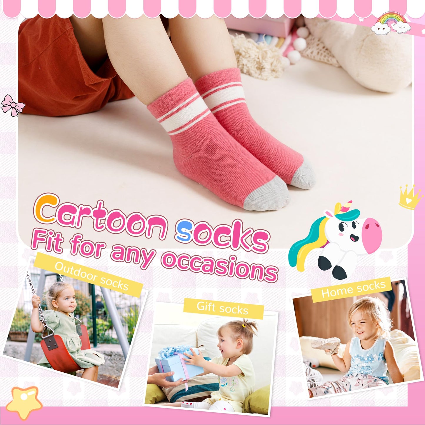 Toddler Non Slip Grips Socks Kids Anti Skid Baby Boys Girls Cotton Crew Socks 12 Pairs