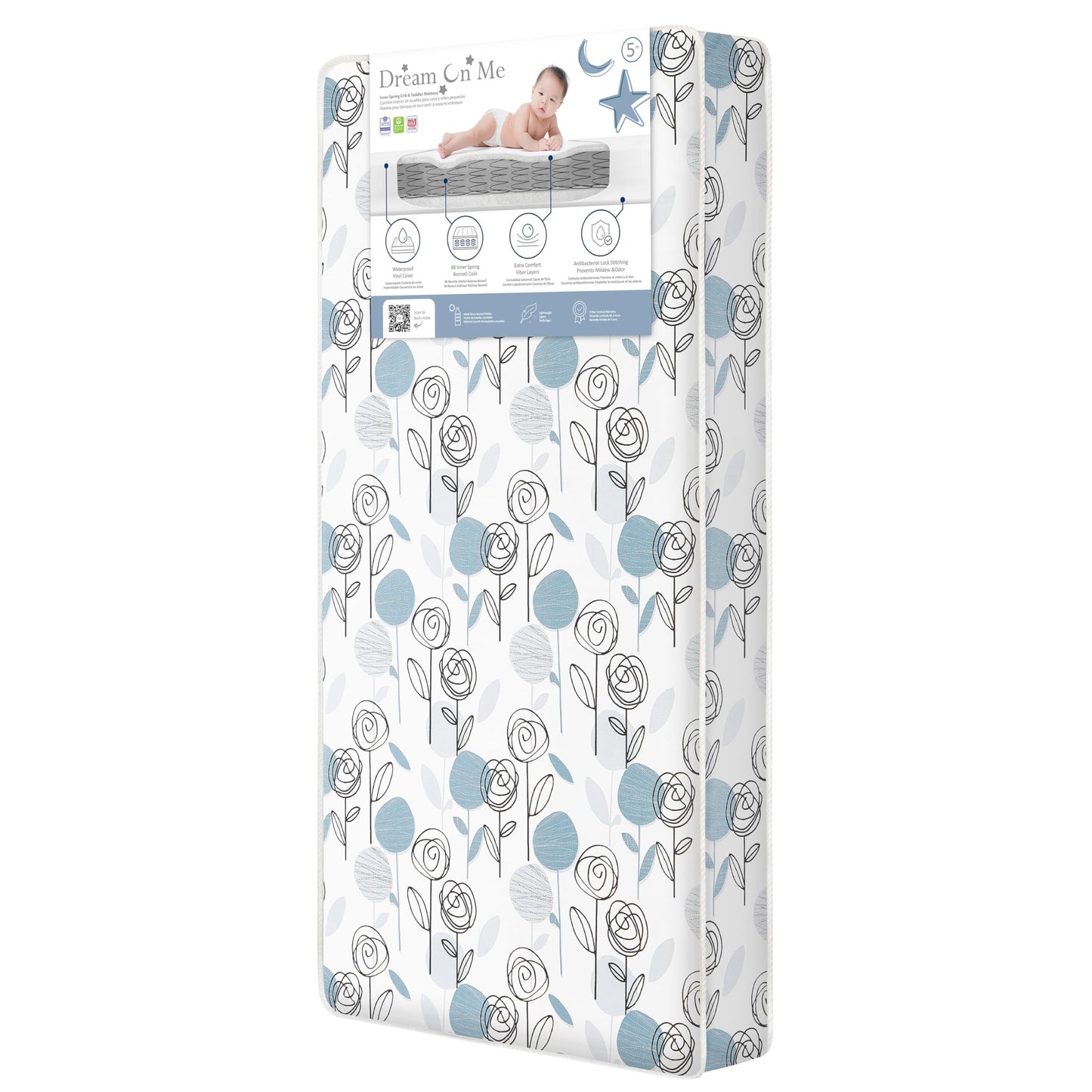 Dream On Me Twilight 5” 88 Coil Inner Spring Crib & Toddler Mattress – Brown Cloud, Greenguard Gold & BSA Certified, Waterproof & Stain-Resistant Cover, Fits Standard Full-Size Cribs & Toddler Beds