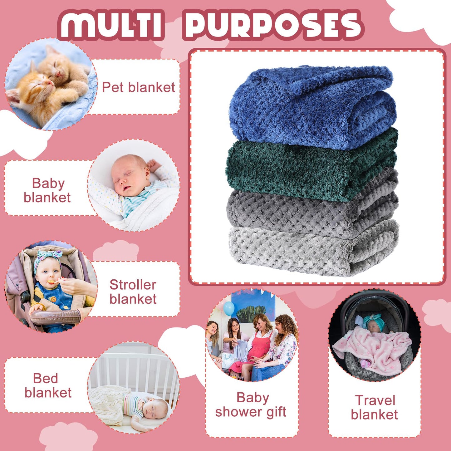 Frienda 4 Pcs Baby Fuzzy Blanket Fluffy Baby Blanket for Boys Girls Soft Warm Infant Newborn Toddler Receiving Nursery Bed Supplies, 32 x 24 Inch(Pink Color)