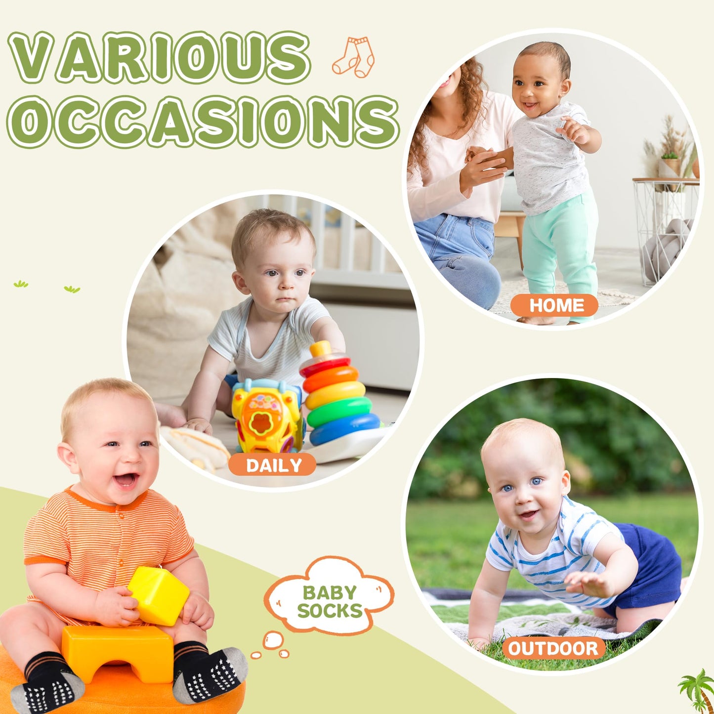 Toddler Non Slip Grips Socks Kids Anti Skid Baby Boys Girls Cotton Crew Socks 12 Pairs