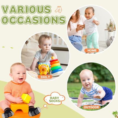 Toddler Non Slip Grips Socks Kids Anti Skid Baby Boys Girls Cotton Crew Socks 12 Pairs