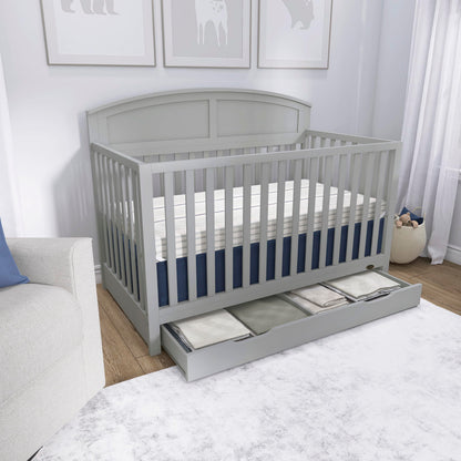 Dream On Me Storybrooke 5-in-1 Convertible Full-Size Crib with Under Drawer, White, GreenGuard Gold & JPMA, Convert to Toddler, Day & Full-Size Bed, 3 Mattress Heights, Sustainable Pinewood