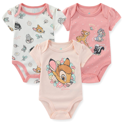 Disney Bambi Baby Girls 3 Pack Bodysuit for Newborn and Infant