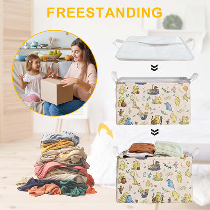 Winnie Nursery Decor, the Pooh Baby Stuff, Winnie Storage Nursery Basket, Large squarecanvas Laundry Hamper With A Waterproof PECoating, Foldable, Toys Bin, Baby Nursery HamperDecor, Star