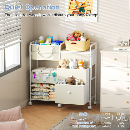 Cidaziya 2In1 Baby Diaper Caddy Organizers and Storage, 3 Tier Rolling Cart with Dividers and Drawers, Mobile Utility Cart Baby Dresser Clothes Organizer for Changing Table, Crib Nursery, Bedroom