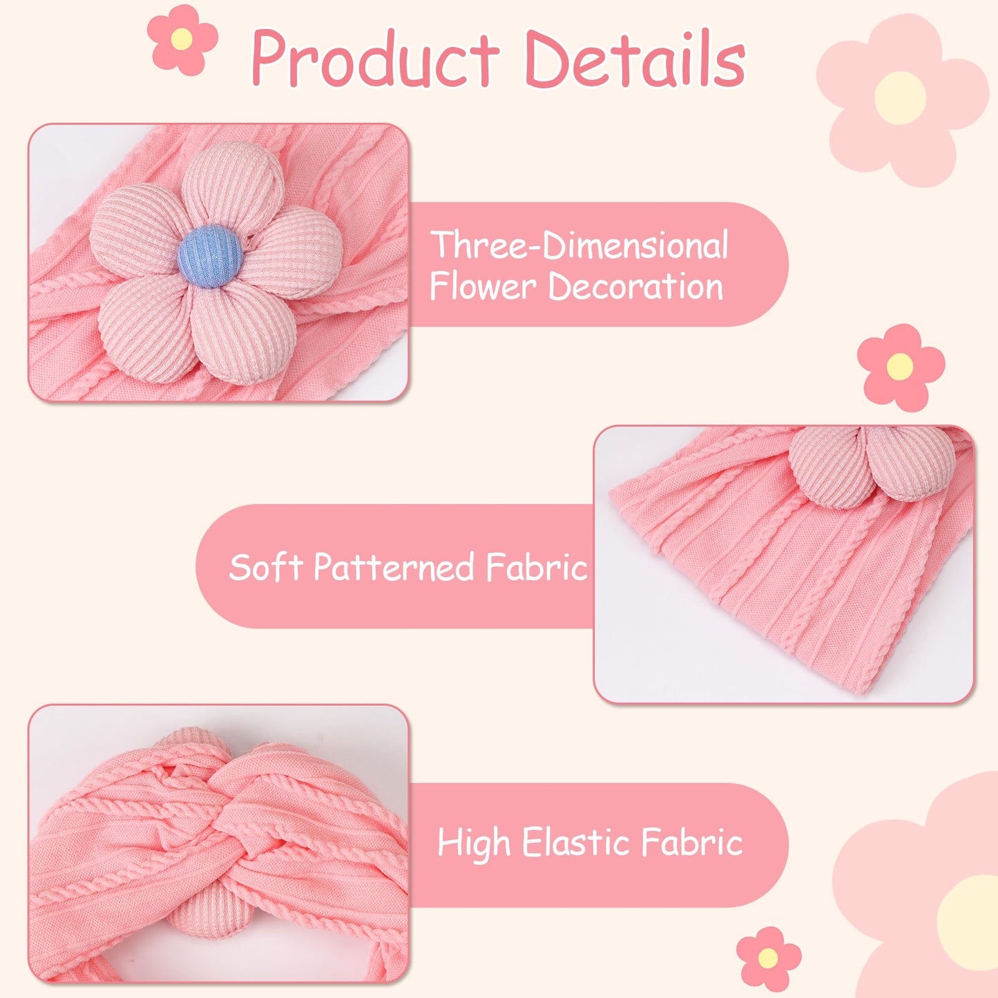 CÉLLOT 5 Pcs Baby Flower Headbands Baby Girls Nylon Headbands Soft Hairbands Hair Accessories for Newborn Infant Toddler Kids