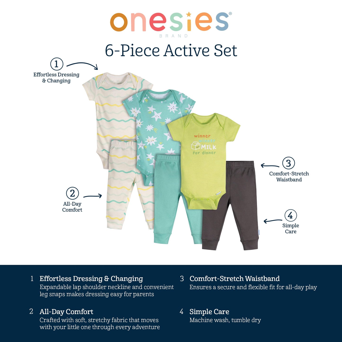 Onesies Brand Unisex Baby 3 Outfit Bundle Mix Match Pants Set