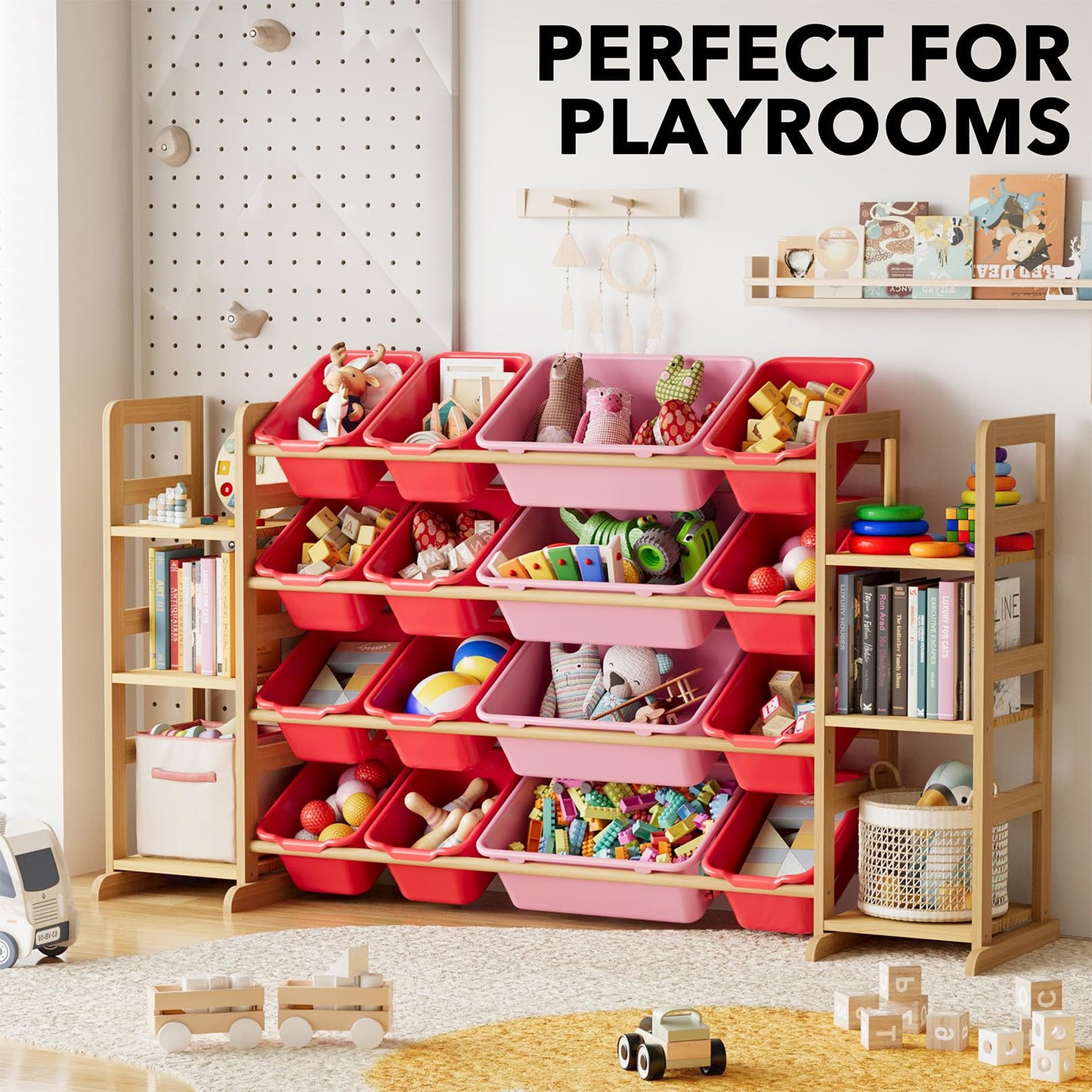 SpaceAid Toy Storage Organizer with 6 Shelves and 12 Bins, Bookshelf/Bookcase, Kids Bin Shelf, Toys Box for Playroom Organization for Bedroom & Room Decor, White, 52.3" W