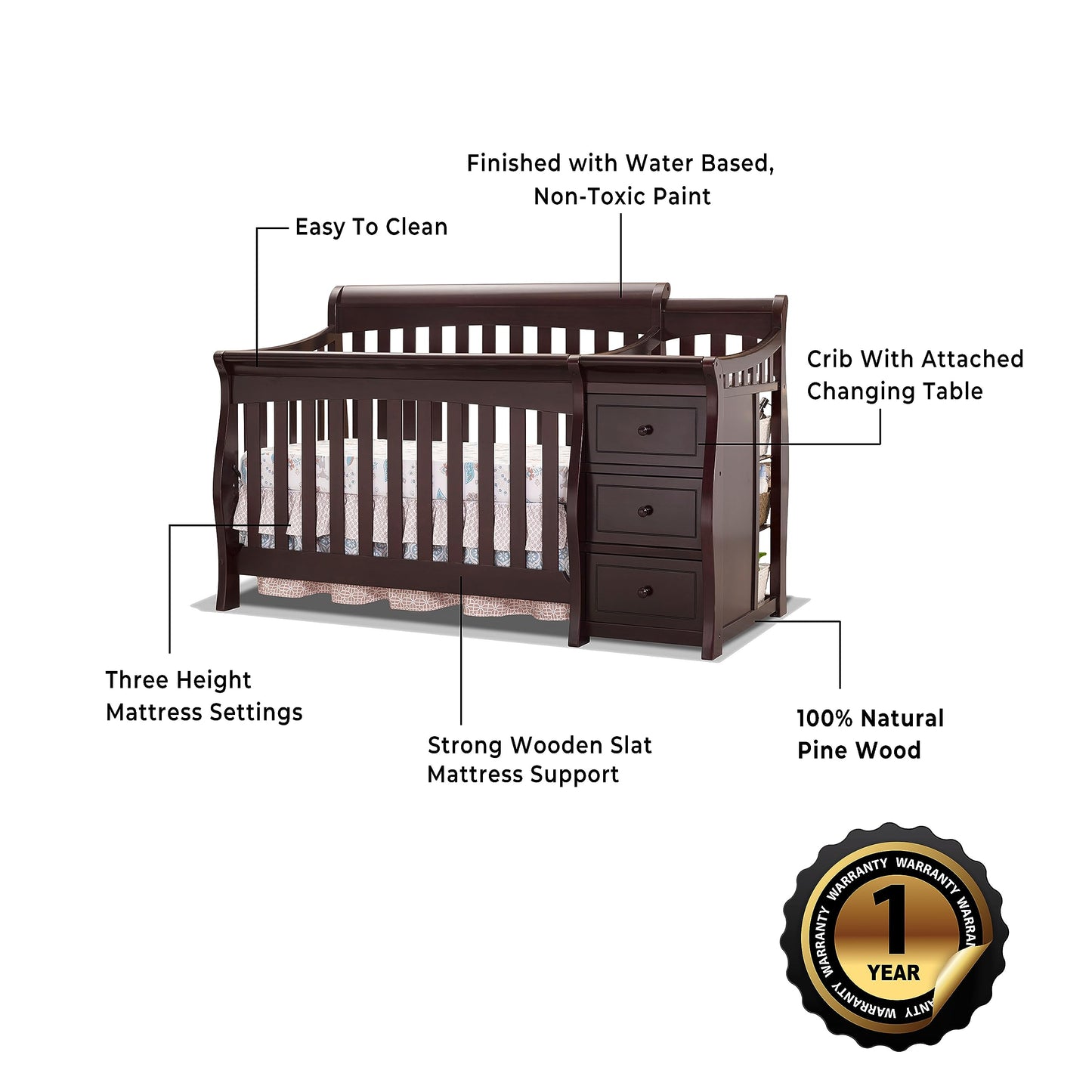 Sorelle Furniture Princeton Elite Crib and Changer Classic -in- Convertible Diaper Changing Table Made of Pine Wood Non-Toxic Wooden Baby Bed Toddler Childs Daybed Full-Size Nursery - Weathered Grey