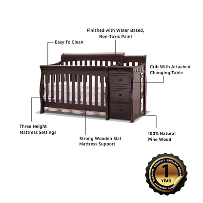 Sorelle Furniture Princeton Elite Crib and Changer Classic -in- Convertible Diaper Changing Table Made of Pine Wood Non-Toxic Wooden Baby Bed Toddler Childs Daybed Full-Size Nursery - Weathered Grey