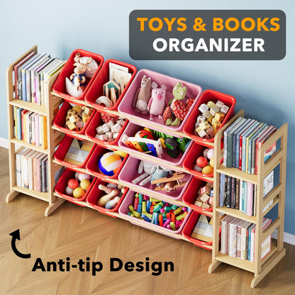 SpaceAid Toy Storage Organizer with 6 Shelves and 12 Bins, Bookshelf/Bookcase, Kids Bin Shelf, Toys Box for Playroom Organization for Bedroom & Room Decor, White, 52.3" W