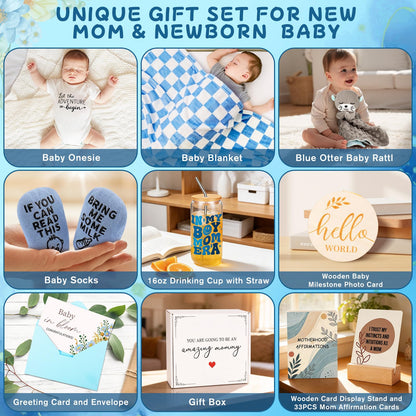 New Mom Gifts & Baby Girl Gift Set for Newborn,Baby Girl Gift Basket with Baby Milestone Blanket,Pregnancy Gifts for Expecting Mom,New Mom Care Package After Baby, Pregnancy Gifts for Women and Baby