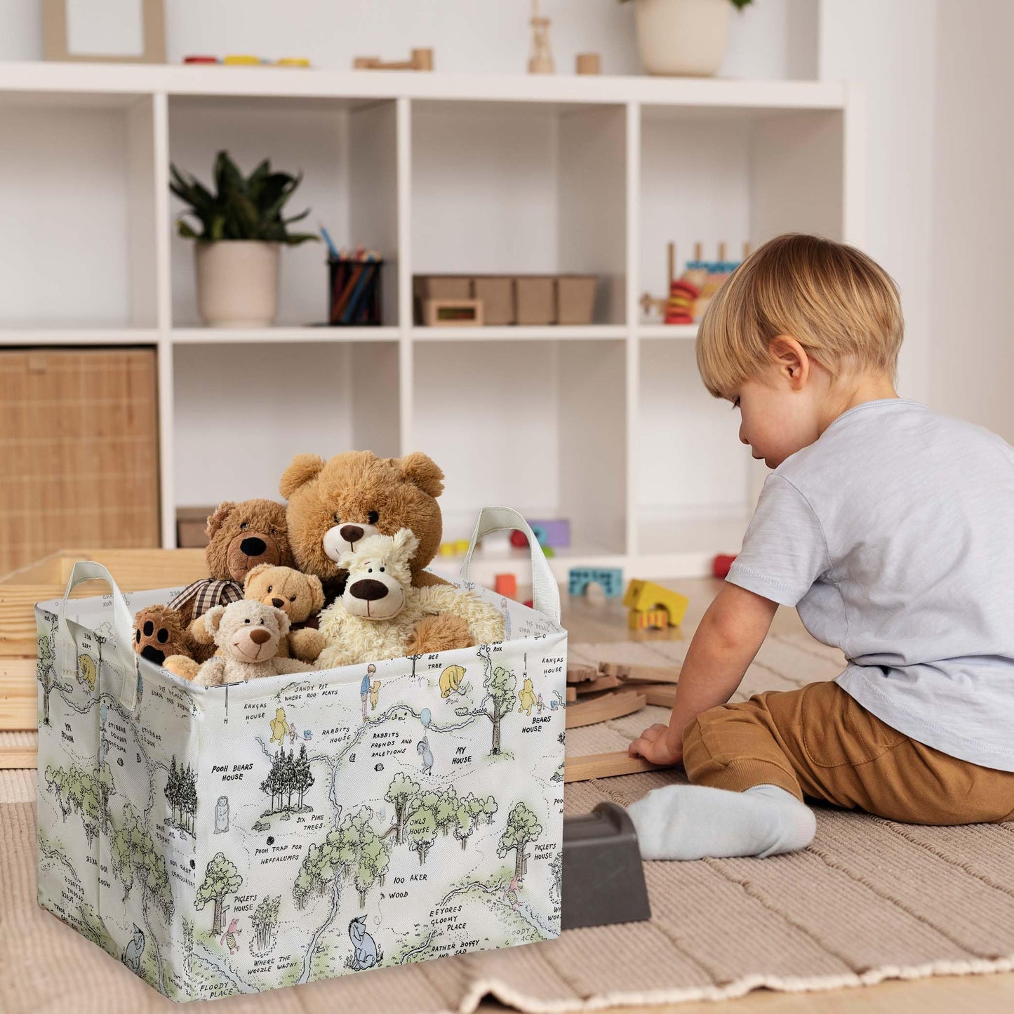 Winnie Nursery Decor, the Pooh Baby Stuff, Winnie Storage Nursery Basket, Large squarecanvas Laundry Hamper With A Waterproof PECoating, Foldable, Toys Bin, Baby Nursery HamperDecor, Star